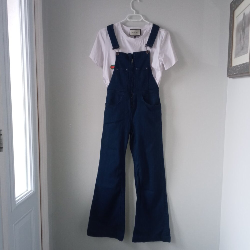 Zara Woman Premium Denim Wide Leg Dark Wash front zip overalls Size Small